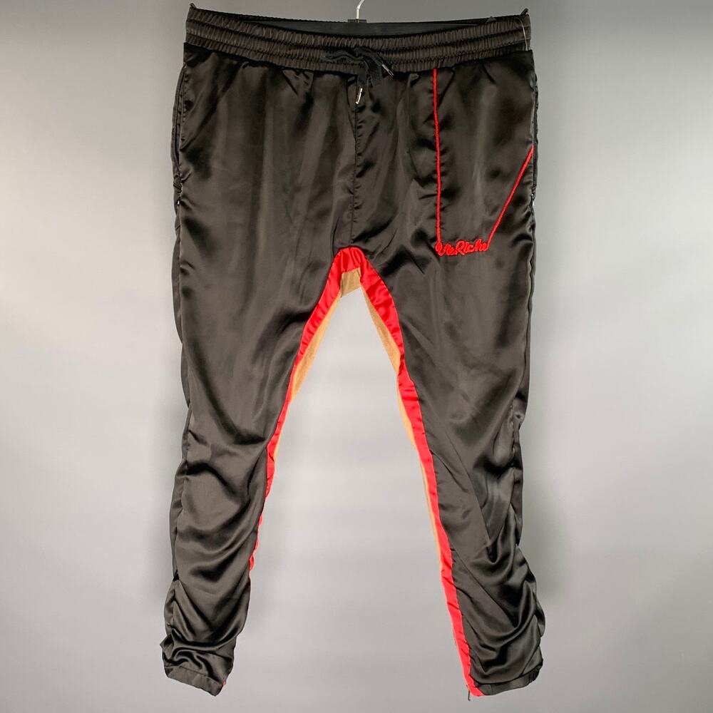 VIE + RICHE Size XL Black Red & Brown Mixed Fabrics Polyester Blend Casual Pants